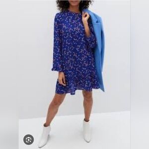 Banana Republic Ruffle-Hem Swing Shift Blue Long Sleeve Dress Size M